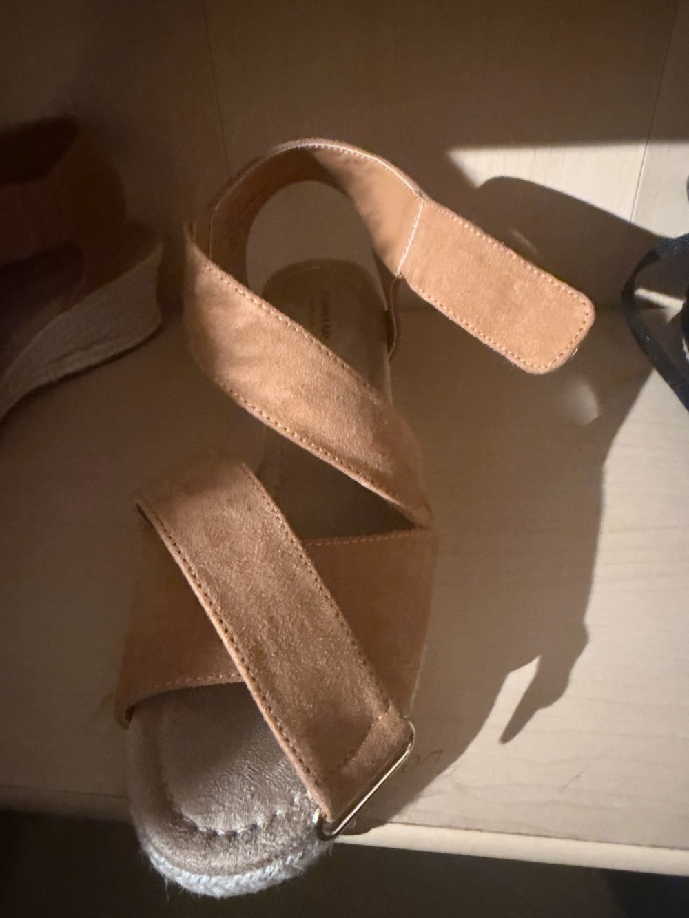 St. John's Bay Tan Suede Espadrille Wedge Sandals with Wrap Straps